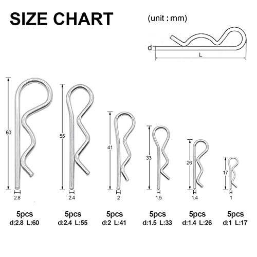 Exqutoo 30 Pcs Zinc Plated Steel Hair Pin Assortment Kit Clips For Hitch Pin Lock System #TOP1