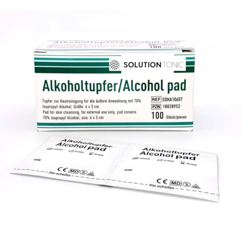 Alkohol Vorbereitungspads Alkoholtupfer 70% Isopropylalkohol 100 Stück Erste Hilfe Alkoholtupfer einzeln verpackt Alkoholtupfer für allgemeine Reinigung 2-lagig chirurgische Alkoholtupfer