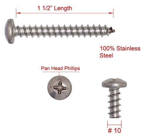 Tornillos para madera Bolt Dropper de acero inoxidable con cabeza tipo Pan de 10 x 1-1/2 pulgadas, Phillips, paquete de 50 miniatura 2
