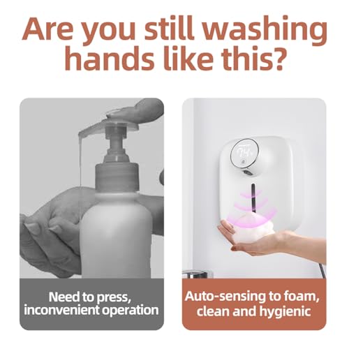Image of Automatic Soap Dispenser Touchless,Soap Dispenser for Kitchen Sink,Foaming Soap Dispensers-Rechargeable, Adjustable Foam Volume with Digital Display & Temperature Monitoring (White)