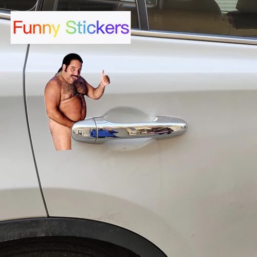 Image of 8 Funny Prank Stickers for Cars and Door Handle Pranks - Ron Jeremy Meme Sticker Amusing Decals Gag Gift Practical Joke (Nude)