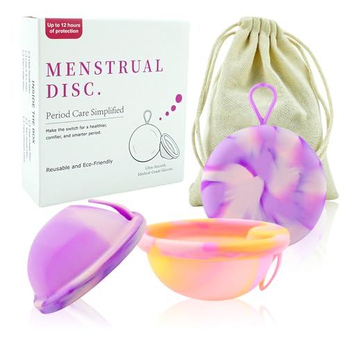 KBIBCK Disco Menstrual,2 Piezas Copa Menstrual Reutilizable,S+L y Bolsillos de Almacenamiento,Disco Menstrual Reutilizable,Lavable Alternativa a Tampones y Overnight Pads para Deportes y Natación