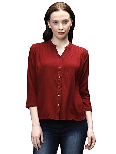 Image of Identiti Women Maroon Three Quarter Sleeves Solid Slim Fit PureViscose Casual Top for Women 551-8091N-44 P