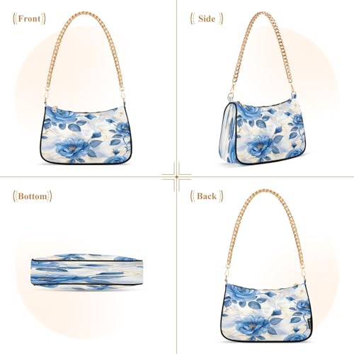 Shoulder Bags for Women Blue Roses Hobo Tote Handbag Small Clutch Purse with Zipper Closure2