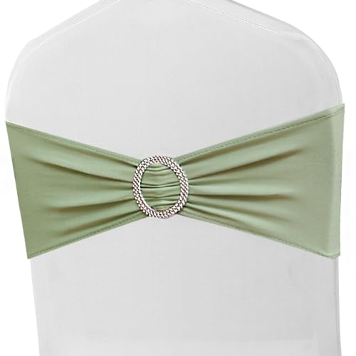 MAGTOWNE Sage Green Chair Sashes Bows 50 Pack Stretch Spandex Chair Sashes Bands Elastic Slider Chair Ties for Wedding Decorations Party Reception Baby Shower Events Banquet Decor - Sage Green