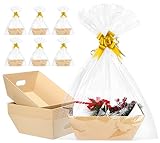 AFOROEOA 10PACK Baskets For Gifts Empty, 10x12”Thick Kraft Gift Basket with 10 Bows 10 Bags Empty Gift Baskets for Christmas, Valentine’s Day, Easter, Birthdays, Snacks, Farmers Market