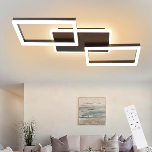 ZMH LED Deckenleuchte Wohnzimmer dimmbar: 54cm Deckenlampe Schlafzimmer 48W Wohnzimmerlampe Schwarz modern Schlafzimmerlampe decke Küchenlampe mit Fernbedienung aus Metall für Küche Esszimmer Büro