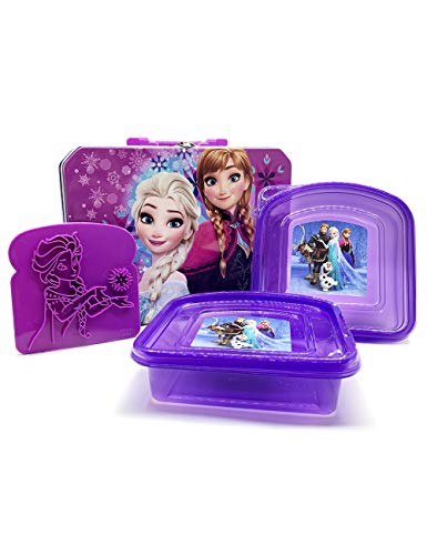 Disney Frozen Tin Lunch Box- Elsa and Anna with 2 Sandwich Containers