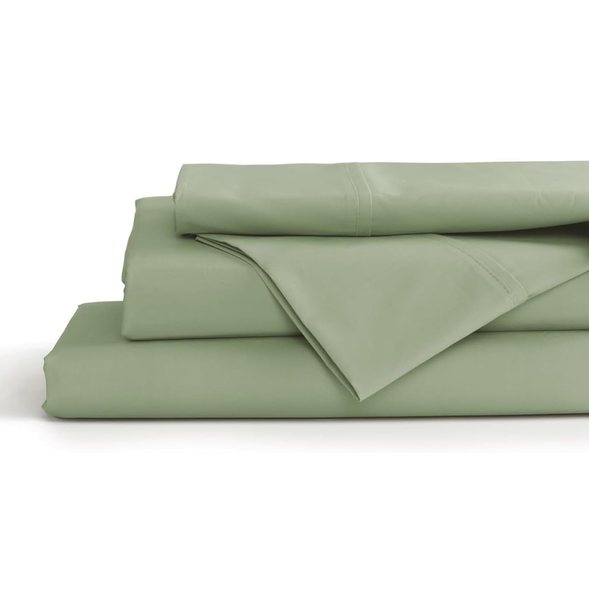 Linen Home 100% Cotton Percale Sheets Queen Size, Sage, Deep Pocket, 4 Pieces Set - 1 Flat, 1 Deep Pocket Fitted Sheet and 2 Pillowcases, Crisp Cool and Strong Bed Linen