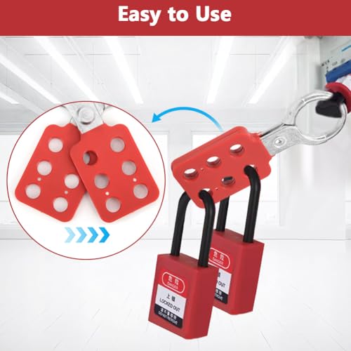Image of Lock Out Tag Out Hasp, 10Pcs Aluminium Lockout Tagout Hasp Kit with 6 Holes Interlock for Lockout Station, Safety Hasp Lock for Padlocks