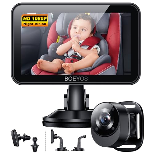 Image of Baby Car Mirror - Baby Car Camera 4.3 inch HD 1080P - Rear Facing Car Baby Monitor with Night Vision - Adjustable View Angle, Easy Setup, Safety for Infants - Black