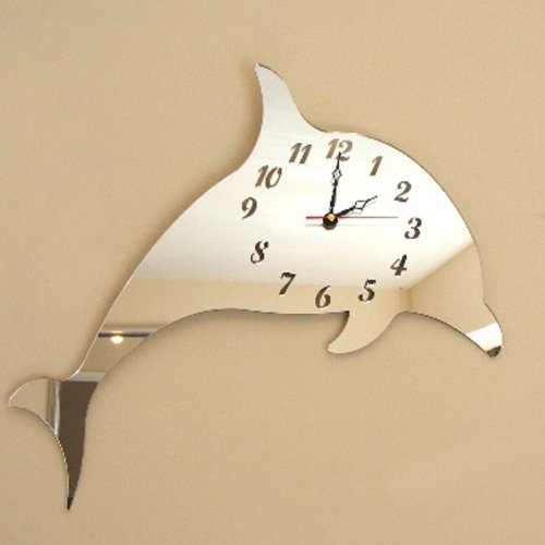 Super Cool Creations 30 x 20 cm Medium Acrylic Dolphin Mirror Clock, Silver