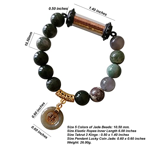 Image of Heavens Tvcz Multi-Color Jade & Takrut Prosperity Bracelet - 6″ Elastic Talisman for Wealth, Luck & Love