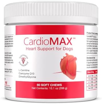 Cardio MAX Heart Support Supplement for Dogs – L-Taurine, L-Carnitine, EPA and DHA, Coenzyme Q10 – Aids Circulatory Strength, Cardiovascular Support, Heart Muscle Function- 60 Soft Chews