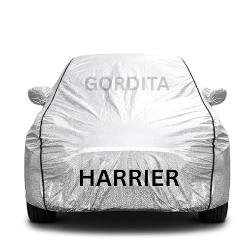 Image of Waterproof Car Body Cover for Harrier All Weather Protection Comes with Inner Cotton Lining & Triple Stitched with Mirror & Antenna Pocket Belt & Elastic Fit Metallic Silver with Black Piping2