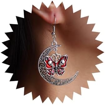 Weenkeey 2 paia orecchini pendenti a farfalla Goth Luna Moth Orecchini Luna crescente Stella Orecchini a goccia Punk Teschio Orecchini pendenti per le donne ragazze - Argento