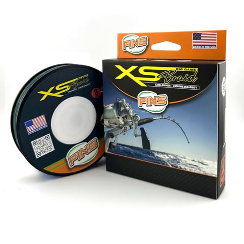 FINS XS Big Game Braid - USA Made - 8-End Round Abrasion Resistant Braided Fishing Line for Freshwater/Saltwater Trolling and Bottom Fishing - Green - 15 lb - 1500 Yds
