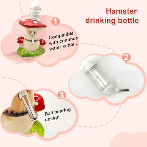 Mushroom Ceramic Hamster Hideout, Water Bottle with Stand, Food Bowl, Hamster Accessories (red) - Image 4