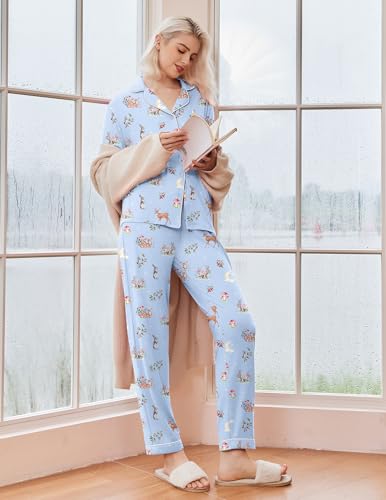 Image of Ekouaer Pajamas Women's Long Sleeve Sleepwear Soft Button Down Loungewear Pjs Lounge Set Nightwear XS-XXL