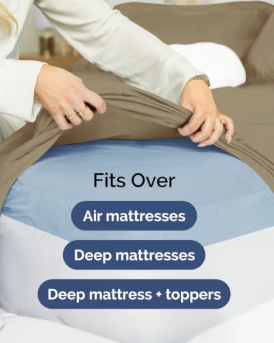 Image of CGK Linens 2 Pack Extra Deep Twin XL Fitted Sheets - Khaki