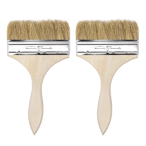 sourcing map 2uds 4 Pulgadas Pintar Pincel Natural Cerda Plano Borde con Madera Mango Pared Tratamiento Herramienta para Pintura, Barnices, Colas