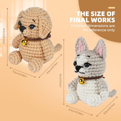 Image of MOREJMTT Crochet Kit for Beginners, Learn to Crochet, Include Easy Knitting Soft Yarn, Step-by-Step Video Tutorial, Hook, Holiday Birthday Gift for Adults (2pack Dog)