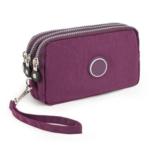 Carteira para homens e mulheres, carteira de pulso de grande capacidade, bolsa de mão Oxford com 3 camadas, Roxo - 1, Large