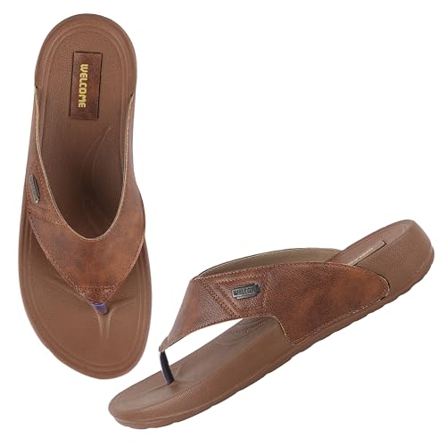 Image of WELCOME Soft Men's Slippers with Cushion FootBed for Adult | Comfortable & Light Weight | Stylish & Anti-Skid | Waterproof & Regular Flip Flops for Gents /Boys