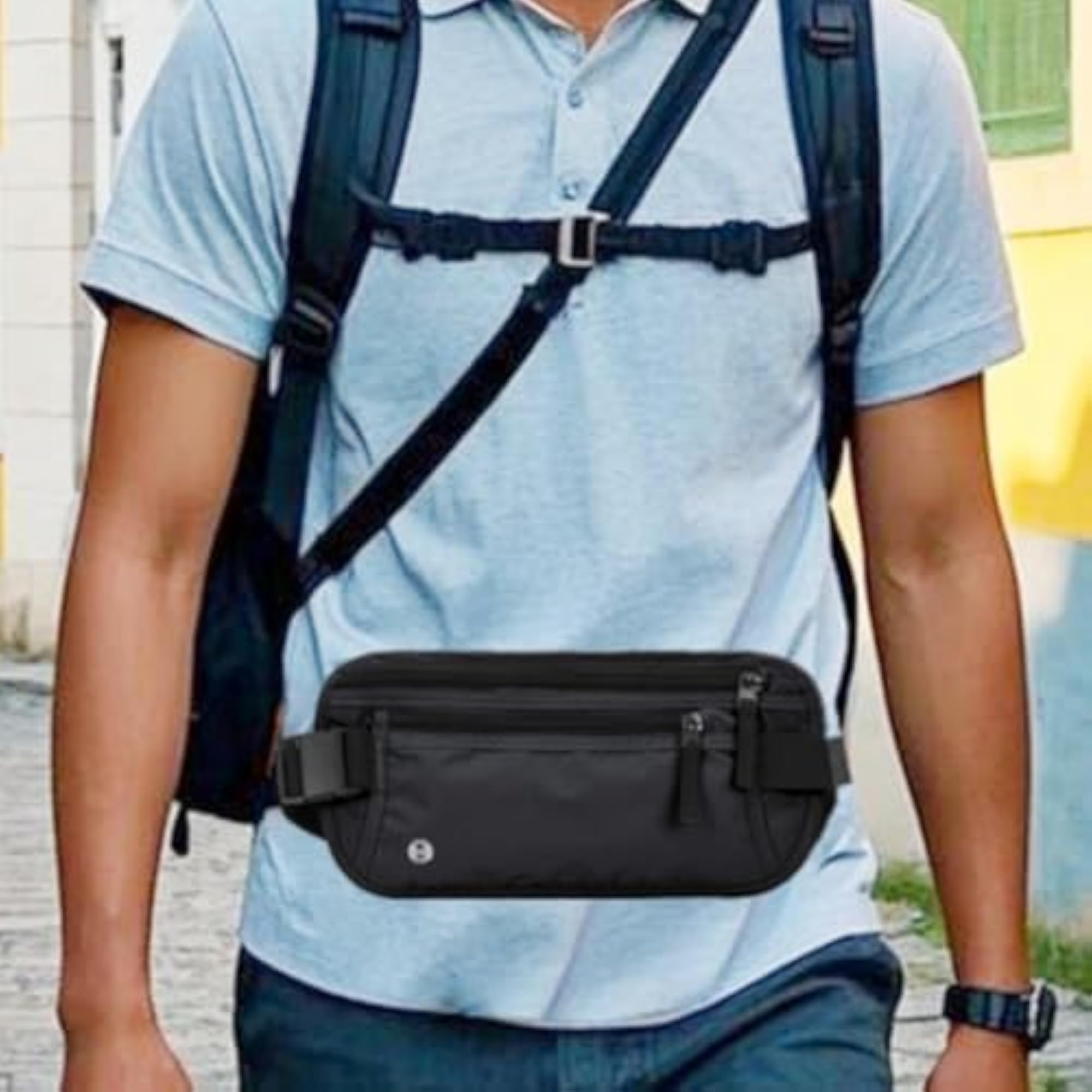 Water-Resistant Travel Document Holder Bag, Waist Pouch Khaki