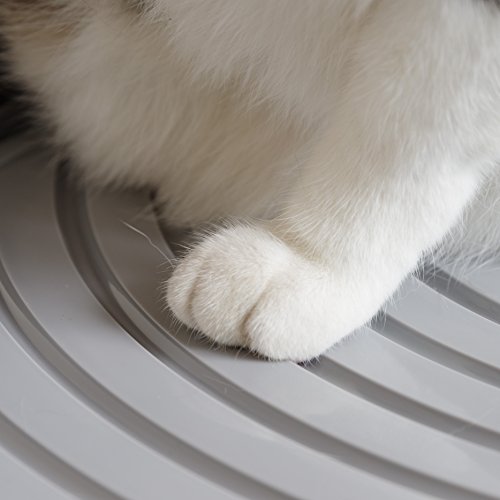 Iris Usa Large Stylish Round Top Entry Cat Litter Box With Scoop, Curved Kitty Litter Pan With Litter Particle Catching Grooved Cover And Privacy Walls, Black/Gray #TOP4