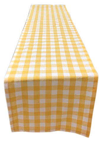 Yourtablecloth Buffalo Checkered Table Runner - Washable Suitable for Indoors or Outdoors Yellow and White 14 x 72