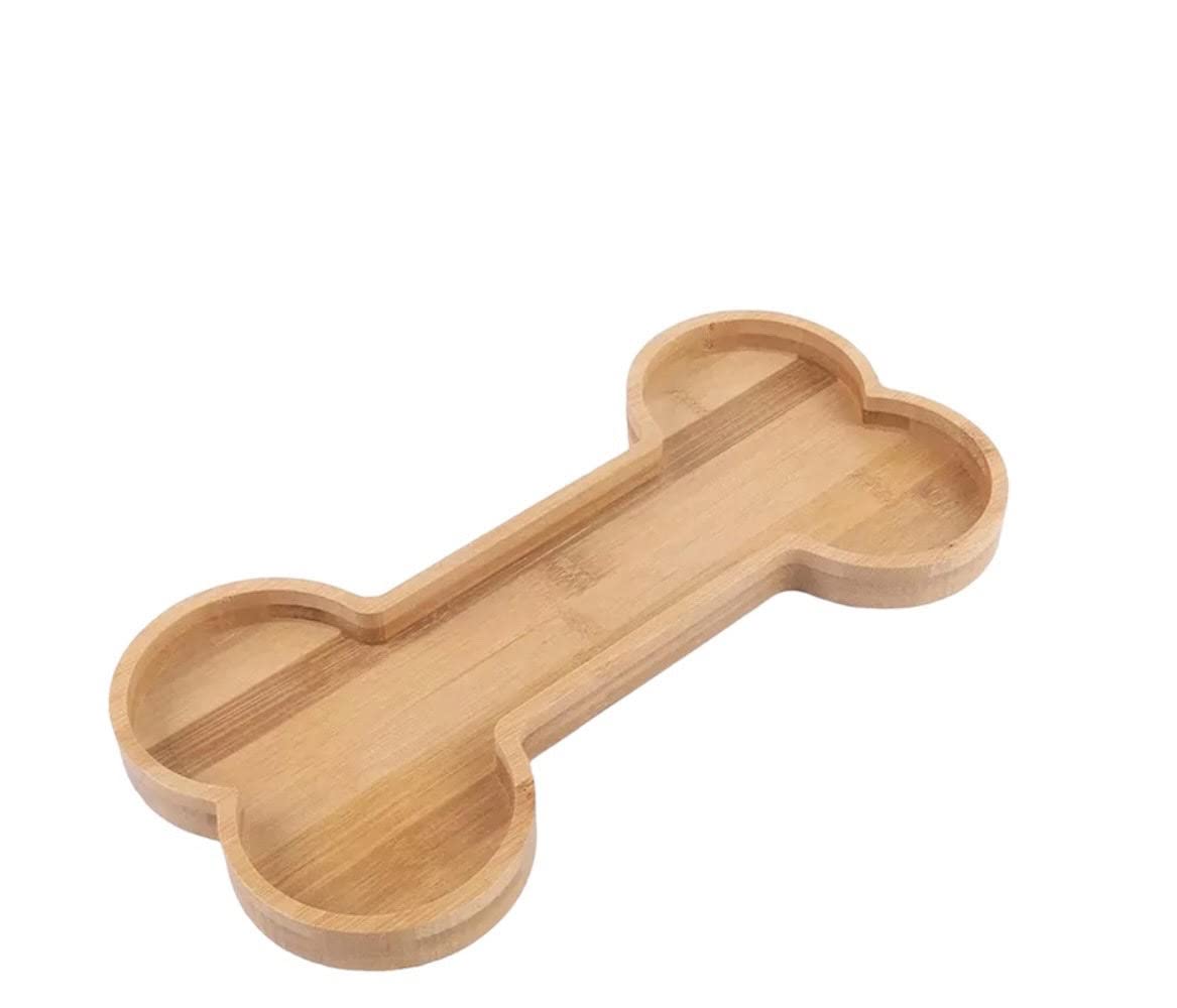 Luna and Stone Bamboo Dog Bowl with Grips, Animal Themed Bone Shaped Party Supplies Tray, Multipurpose Wooden Dog Themed Candy Dish, 12x6, Prime