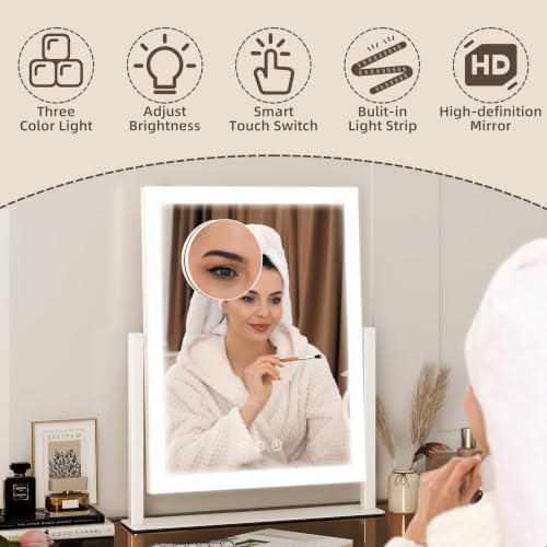 Image of FENNO Rectangular Makeup Vanity Mirror with Lights, 13x17 Inch, White