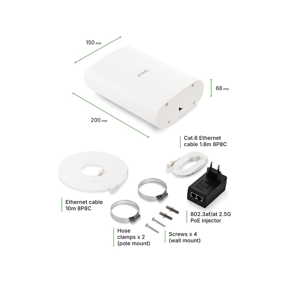 Zyxel Router 5G Esterno Protezione IP55 | Alta Velocità 7 Gbps | LAN PoE 2,5 GbE | Gestione Cloud Nebula | Montaggio su Scrivania, Parete, Finestra o Palo | Resistente alle Intemperie [FWA70]
