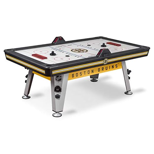 NHL Air Powered Hockey Table - Boston Bruins - 84 Inch - Features Scratch Resistant Material, Automatic Scoring, and Built-In Accessory Storage
