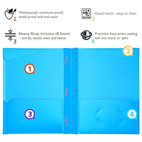 Makhistory Heavy Duty Plastic Folders With Clear Front Pocket - 18Pcs, 3 Pockets Folders With Prongs And Card Slot, For Letter Size Sheets, Bright Colors #TOP2