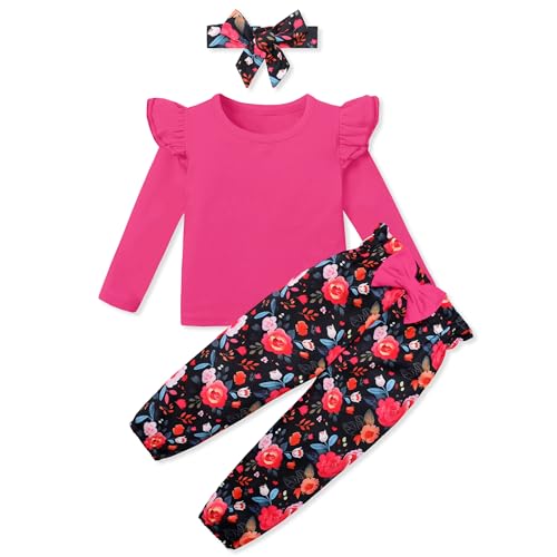 Image of SANMIO Toddler Girl Clothes Cute Ruffle Sleeve Shirt Floral Pants Headband