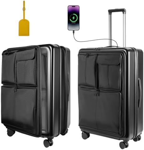 Expandable 24 Inch Hybrid Soft Front & Hard Shell Checked Luggage – Lightweight Travel Suitcase with USB Port & TSA Lock