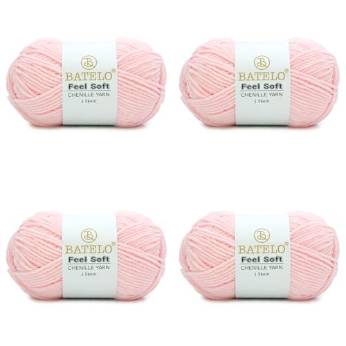 BATELO Thin Chenille Yarn for Crocheting & Knitting, Soft Plush