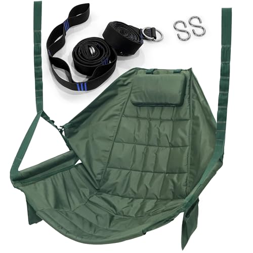Image of Tranquillo Hanging Hammock Chair, Patio Swing Chair, Outdoor Swing Chair with Headrest, Armrest, Cup Holders, Porch Swings Outdoor and Hammock Tree Straps, Net Moss Green
