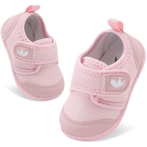 FEETCITY Baby First Walker Shoes Boys Girls Canvas Shoes Newborn Crib Shoes Anti-Slip Star Sneaker Pink Cover