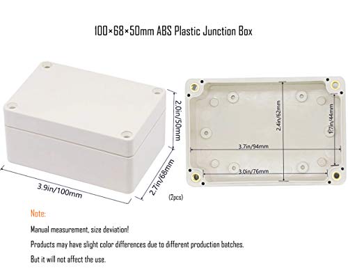 Lby 2 Pack Waterproof Dustproof Ip65 Abs Plastic Junction Box, Outdoor Universal Electric Project, Electronic Junction Box Enclosure100×68×50Mm(3.94''×2.64''×1.97'')(Gray-White) #TOP5