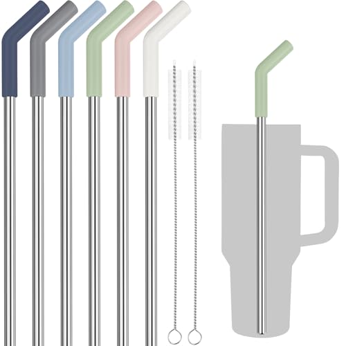 Tomorotec 6-Pack Reusable Metal Straws for Stanley Cup Silicone Morandi