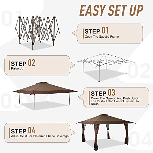 Phi Villa 13'X13' Uv Block Sun Shade Gazebo Canopy With Hardware Kits, Gazebo Shade For Patio Outdoor Garden Events, Brown #TOP5