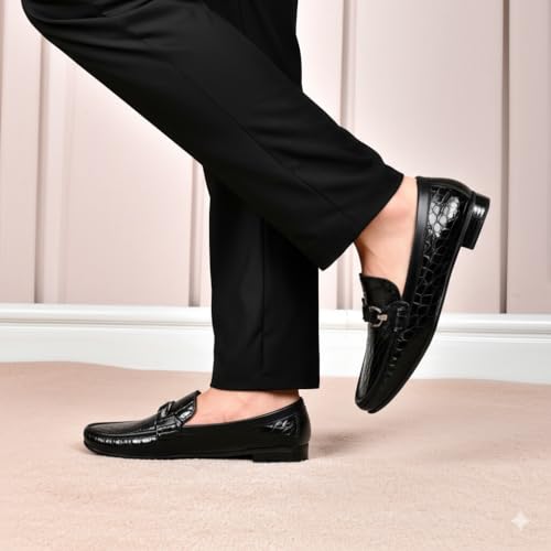 Image of Premium Dress Shoes for Men, Classic Alligator Printed Business Leather Dress Slip on Loafer Shoes for Mens