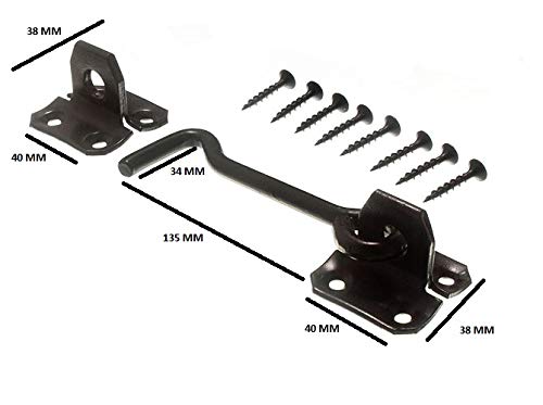 CABIN HOOK AND EYE DOOR HOLDER BLACK JAPANNED STEEL 150mm 6 INCH