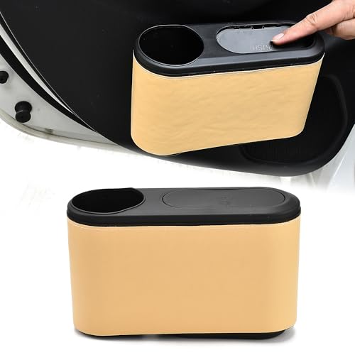 Image of Multifunctional Car Door Storage Box Mini Car Door Trash Can Cup Holder Insert Car Organizer Box Universal Car Interior Accessories, Beige