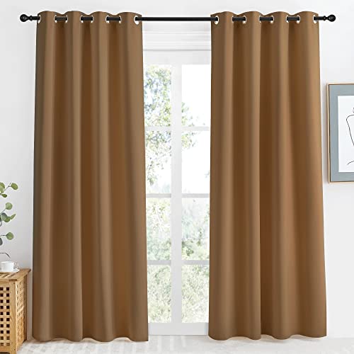 NICETOWN Gold Brown Curtain 86 inch Long, 1 Panel, W55 x L86, Grommet Blackout Thermal Insulated Room Darkening Sound Reducing Window Drapes for Living Room/Bedroom Gold Brown 55"W x 86"L (P