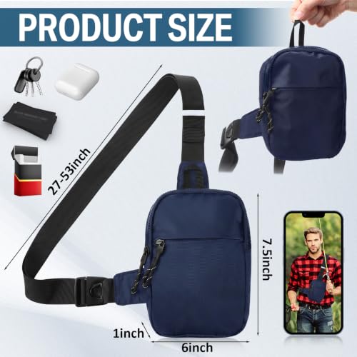 Image of Kajaia 6 Pack Small Crossbody Sling Bags Bulk for Men Fanny Packs Water Resistant Chest Bag Dual Pocket with Buckle Adjustable Strap Lightweight Casual Bag for Workout Travelling Running (Dark Blue)