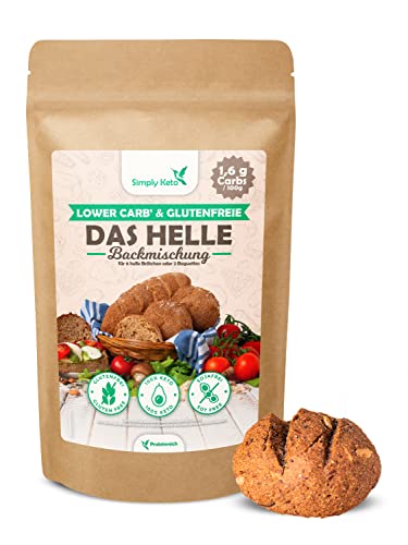 Simply Keto Die Helle Lower Carb* Brot Backmischung - Für glutenfreies Brot, 6 Brötchen oder 2 Baguettes - Nur 1,6g Kohlenhydrate pro 100g - Geeignet für Lower Carb* & Ketogene Ernährung - 260g